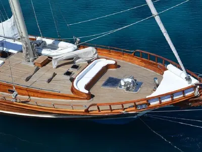 Deck of Smyrna, a Custom Made Smyrna yacht at Bodrum, Turkey