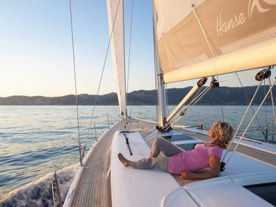 Deck of Kia Ora, a Hanse Yachts Hanse 505 sailboat at Marmaris, Turkey