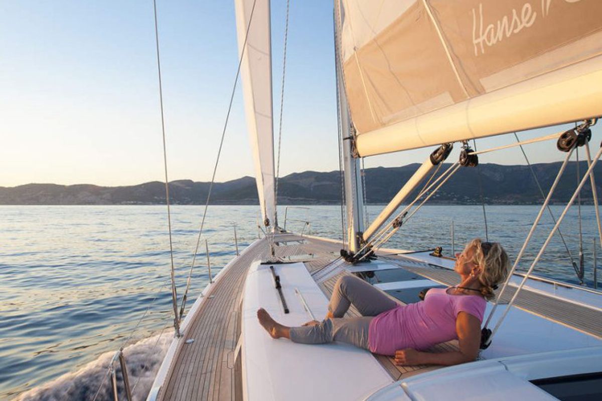 Deck of Kia Ora, a Hanse Yachts Hanse 505 sailboat at Marmaris, Turkey