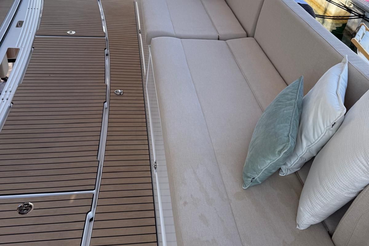 Deck of Alhena, a Bali 5.8 catamaran at Olbia, Italy