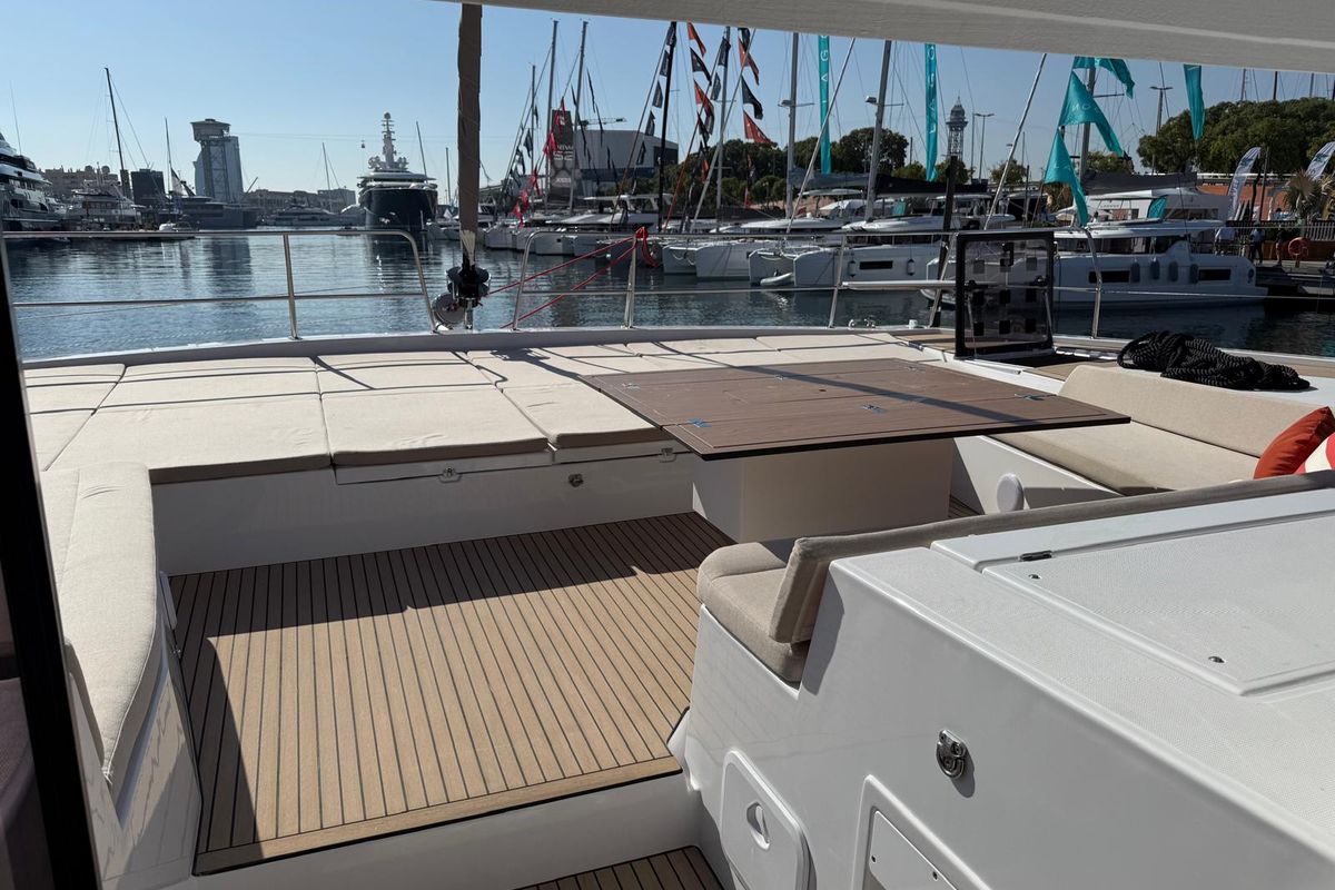 Exterior view of Alhena, a Bali 5.8 catamaran at Olbia, Italy