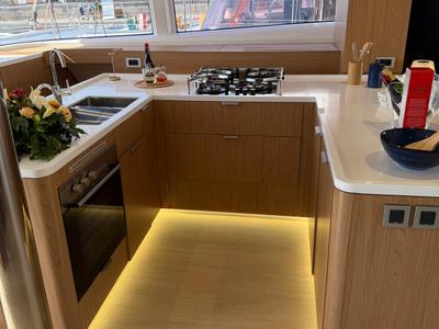 Galley of Alhena, a Bali 5.8 catamaran at Olbia, Italy