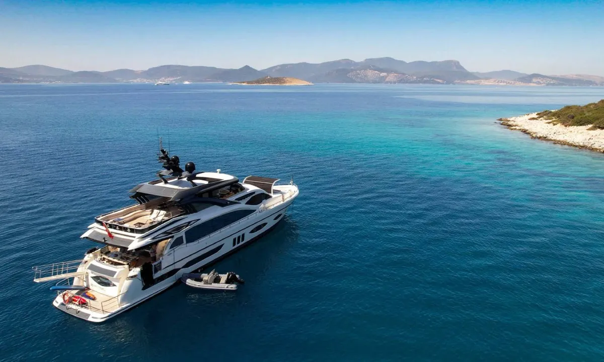 Exterior view of Den Den, a Gulet Luxury Motor Yacht yacht at Bodrum, Turkey