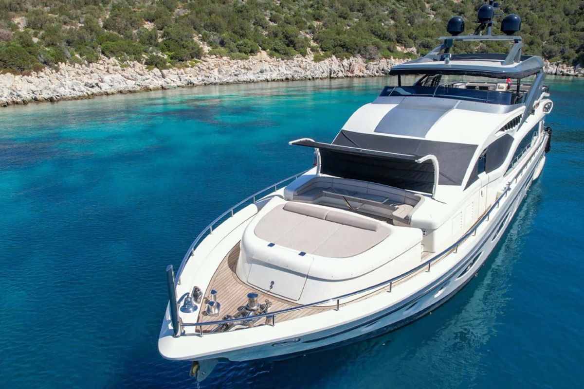 Exterior view of Den Den, a Gulet Luxury Motor Yacht yacht at Bodrum, Turkey