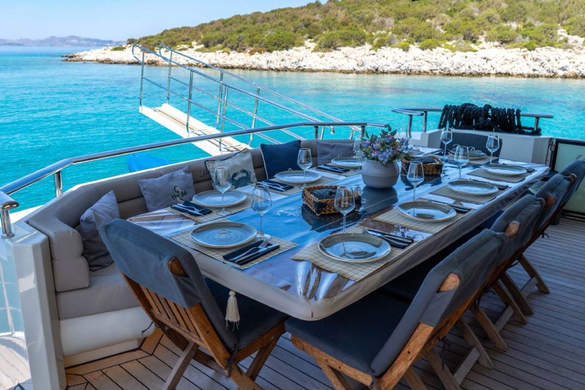 Deck of Den Den, a Gulet Luxury Motor Yacht yacht at Bodrum, Turkey