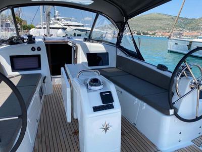 Cockpit of Marelli, a Jeanneau Sun Odyssey 410 sailboat at Grad Trogir, Croatia