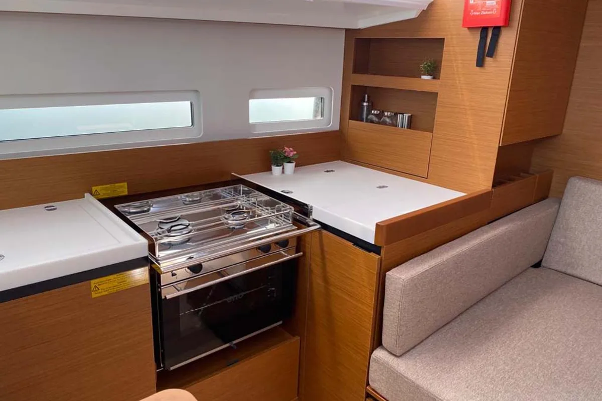 Galley of Marelli, a Jeanneau Sun Odyssey 410 sailboat at Grad Trogir, Croatia