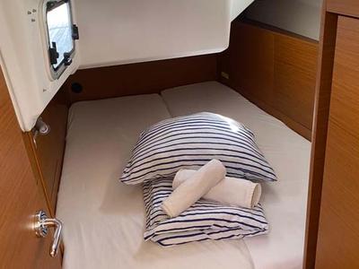 Cabin on Marelli, a Jeanneau Sun Odyssey 410 sailboat at Grad Trogir, Croatia