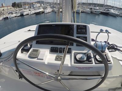 Cockpit of Zuzo I, a Lagoon 50 catamaran at Grad Šibenik, Croatia