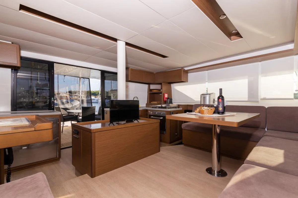 Salon of Zuzo I, a Lagoon 50 catamaran at Grad Šibenik, Croatia