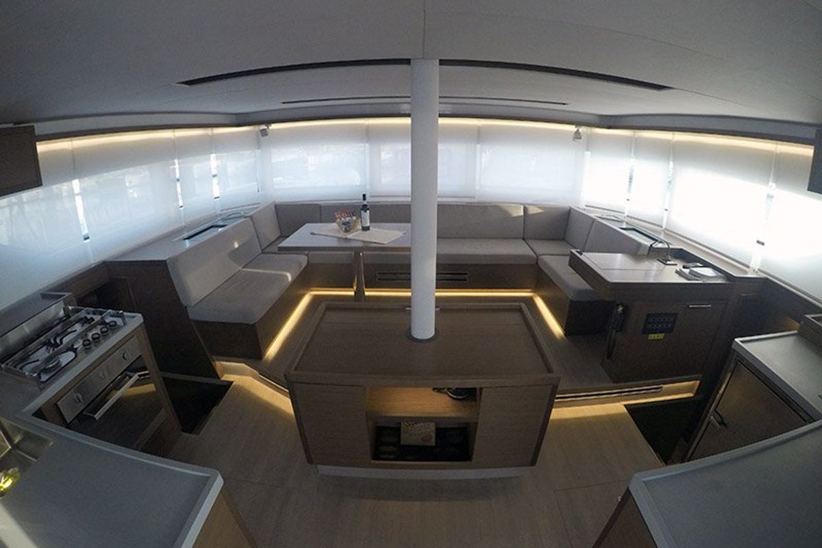 Salon of Zuzo I, a Lagoon 50 catamaran at Grad Šibenik, Croatia
