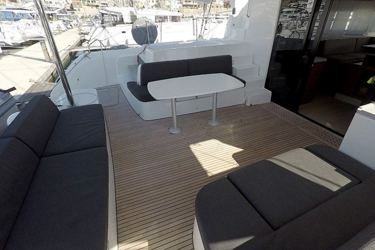 Deck of Zuzo I, a Lagoon 50 catamaran at Grad Šibenik, Croatia
