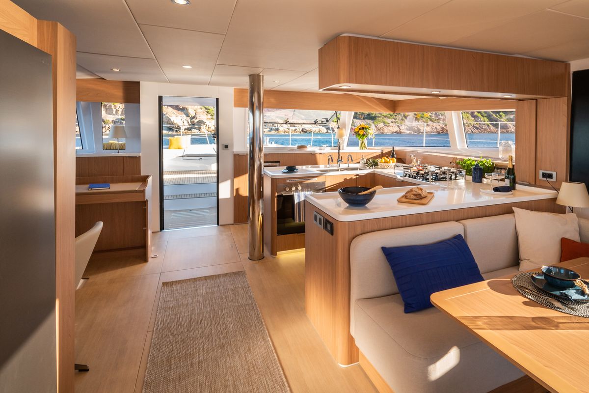 Galley of Leone, a Bali 5.8 catamaran at Olbia, Italy