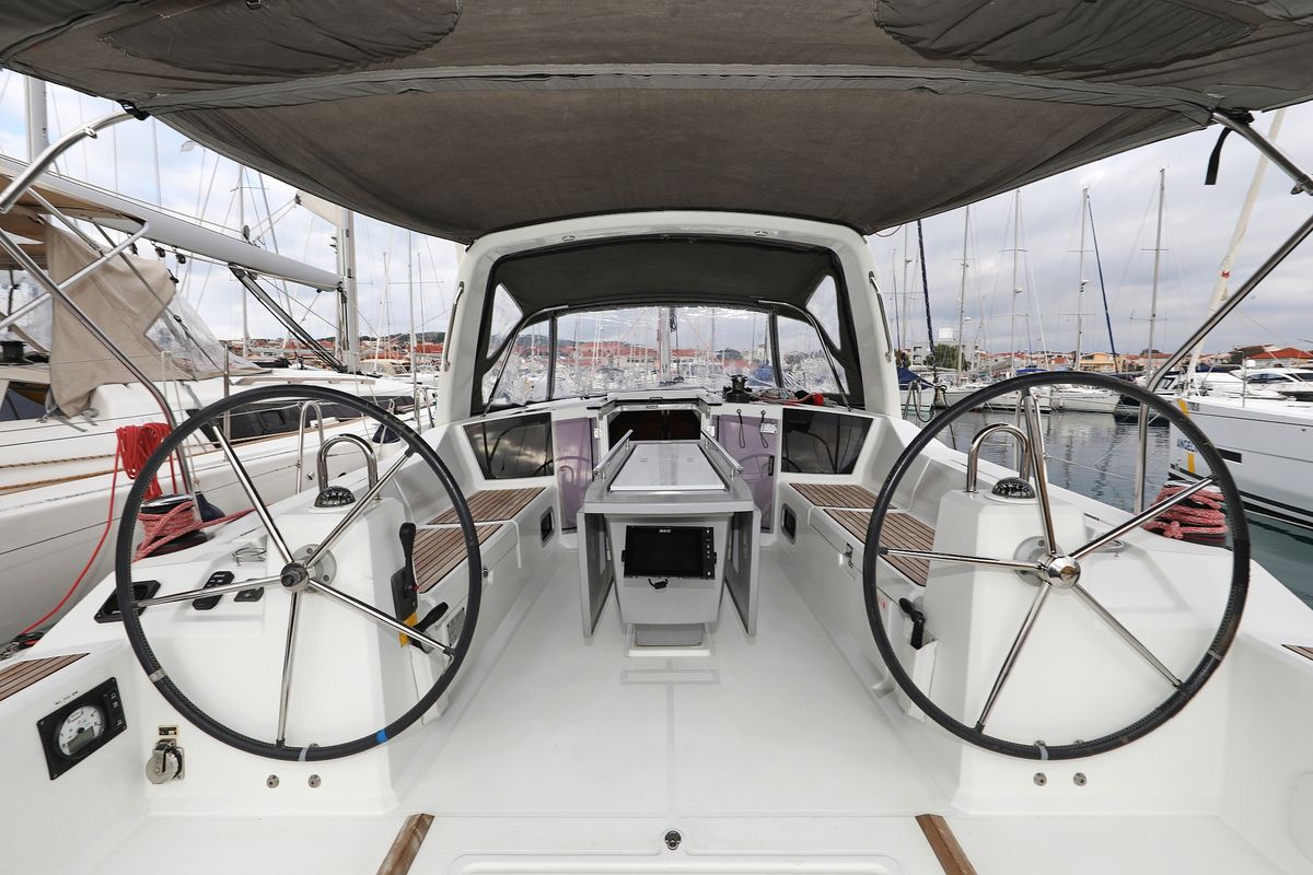Cockpit of Dream Course, a Beneteau Oceanis 41.1 sailboat at Grad Vodice, Croatia