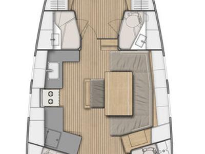 Floor plan of Thetis, a Beneteau Oceanis 46.1 sailboat at Fethiye, Turkey