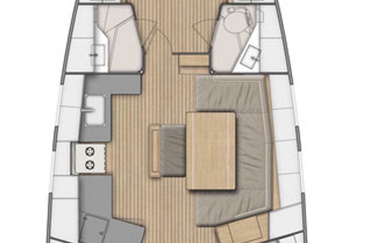 Floor plan of Thetis, a Beneteau Oceanis 46.1 sailboat at Fethiye, Turkey