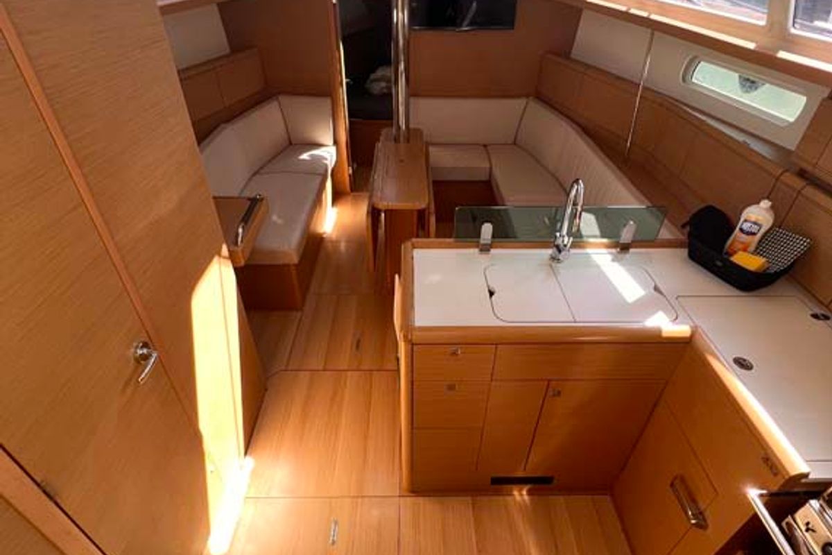 Salon of Marie, a Jeanneau Sun Odyssey 389 sailboat at Felanitx, Spain