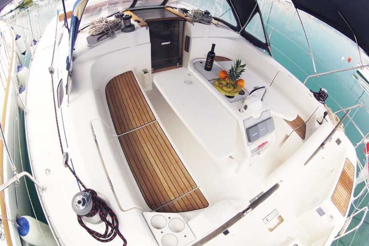 Deck of Luna V, a Dufour Gib Sea 43 sailboat at Split, Croatia