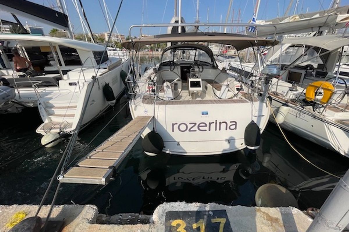 Exterior view of Rozerina, a Bavaria Cruiser 46 sailboat at Athens, Greece