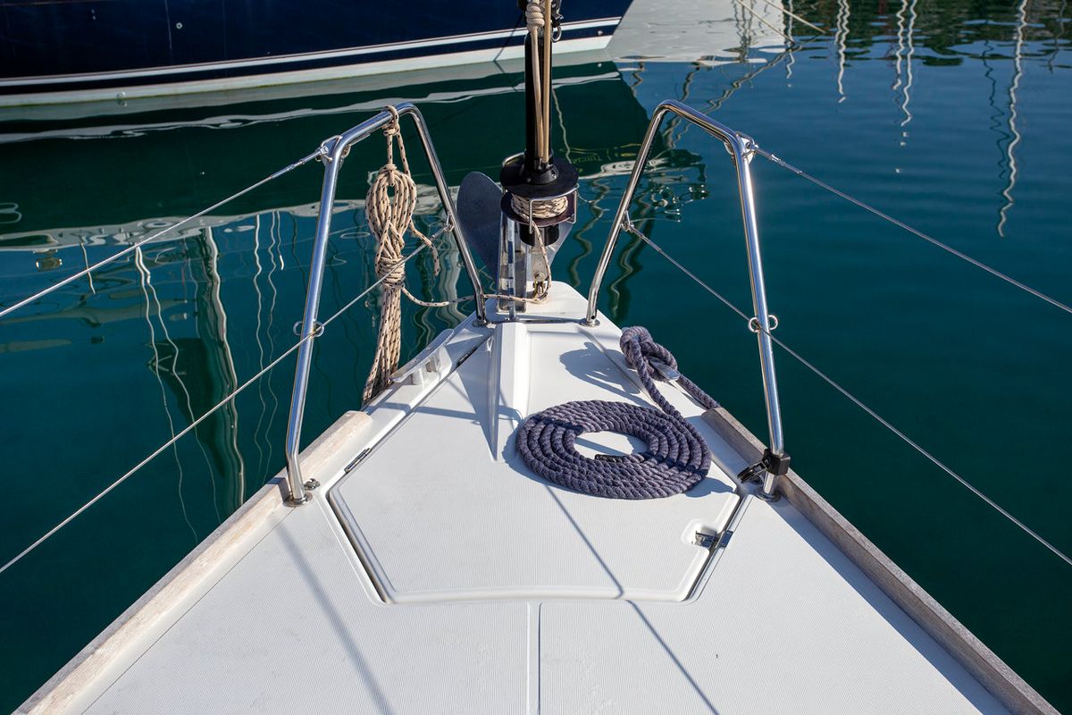 Deck of Niké, a Dufour 382 GL sailboat at Grad Pula, Croatia