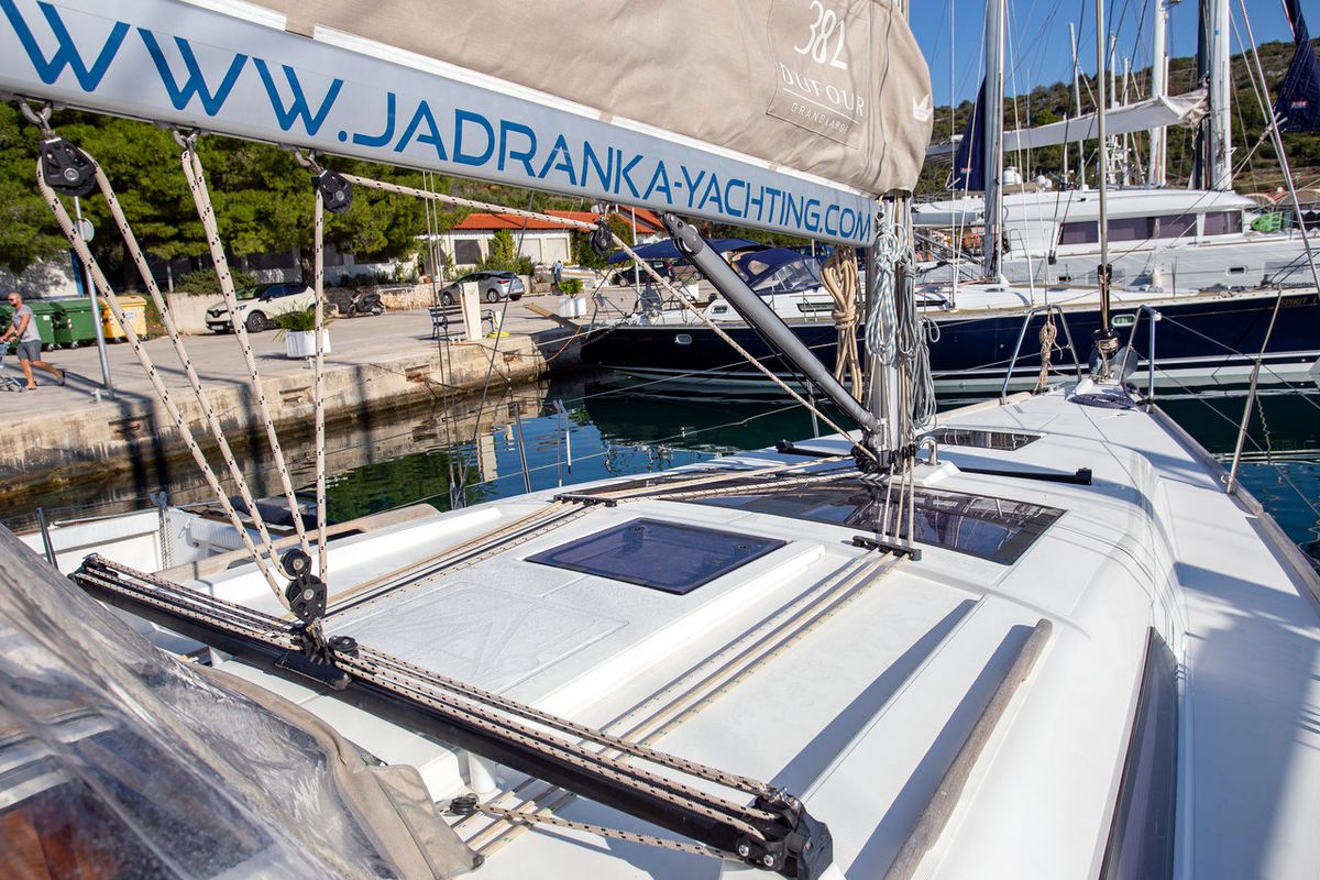 Deck of Niké, a Dufour 382 GL sailboat at Grad Pula, Croatia
