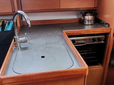 Galley of S/Y Alkyoni, a Bavaria Cruiser 33 sailboat at Preveza, Greece