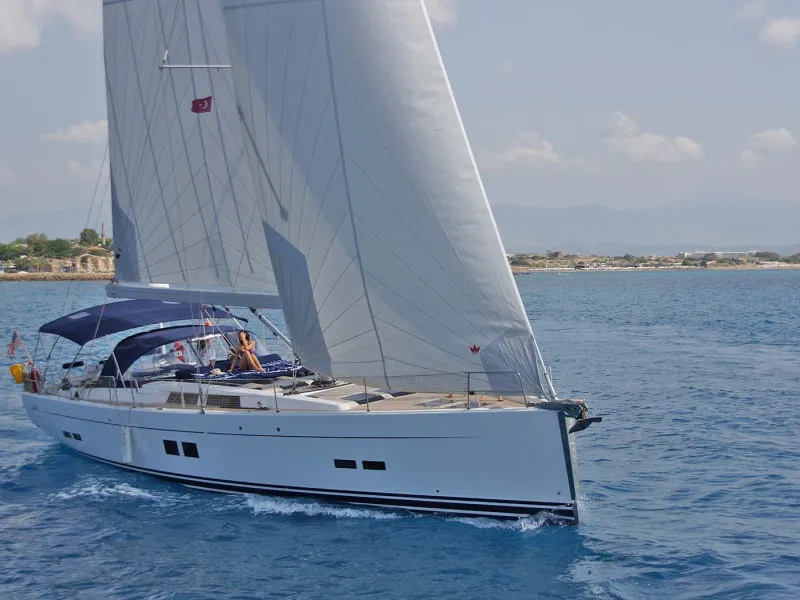 Exterior view of BenSwiss, a Hanse Yachts Hanse 575 sailboat at Bodrum, Turkey
