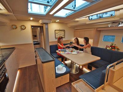 Salon of BenSwiss, a Hanse Yachts Hanse 575 sailboat at Bodrum, Turkey