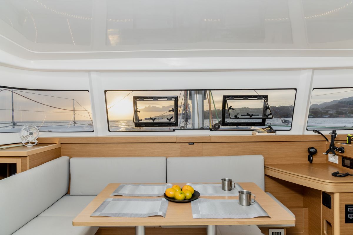 Salon of Pura Vida, a Excess 11 catamaran at Ribishi, Saint Vincent and the Grenadines