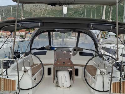 Cockpit of Taylor, a Beneteau Oceanis 40.1 sailboat at Municipal Unit of Lefkada, Greece