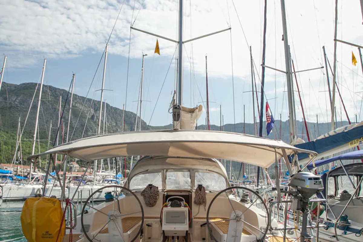 Cockpit of Easy Point, a Bavaria Cruiser 46 sailboat at Split, Croatia