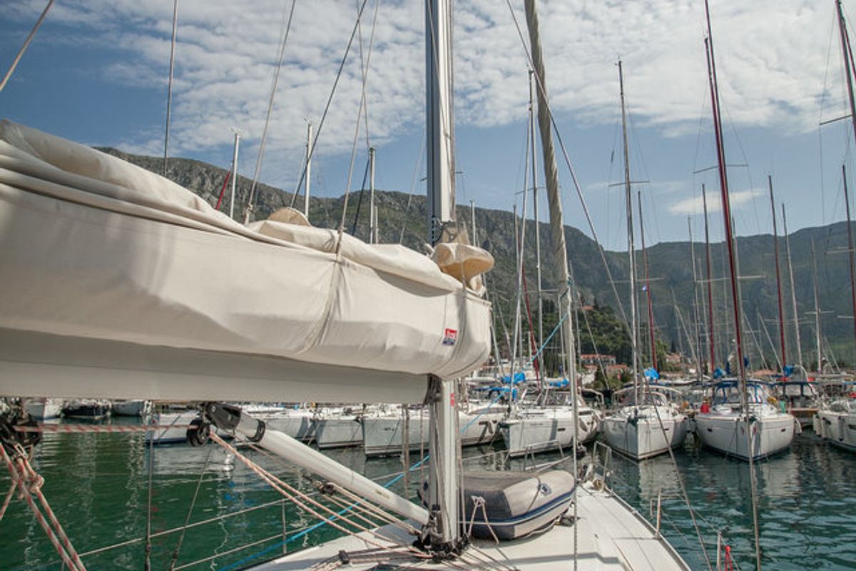 Deck of Easy Point, a Bavaria Cruiser 46 sailboat at Split, Croatia