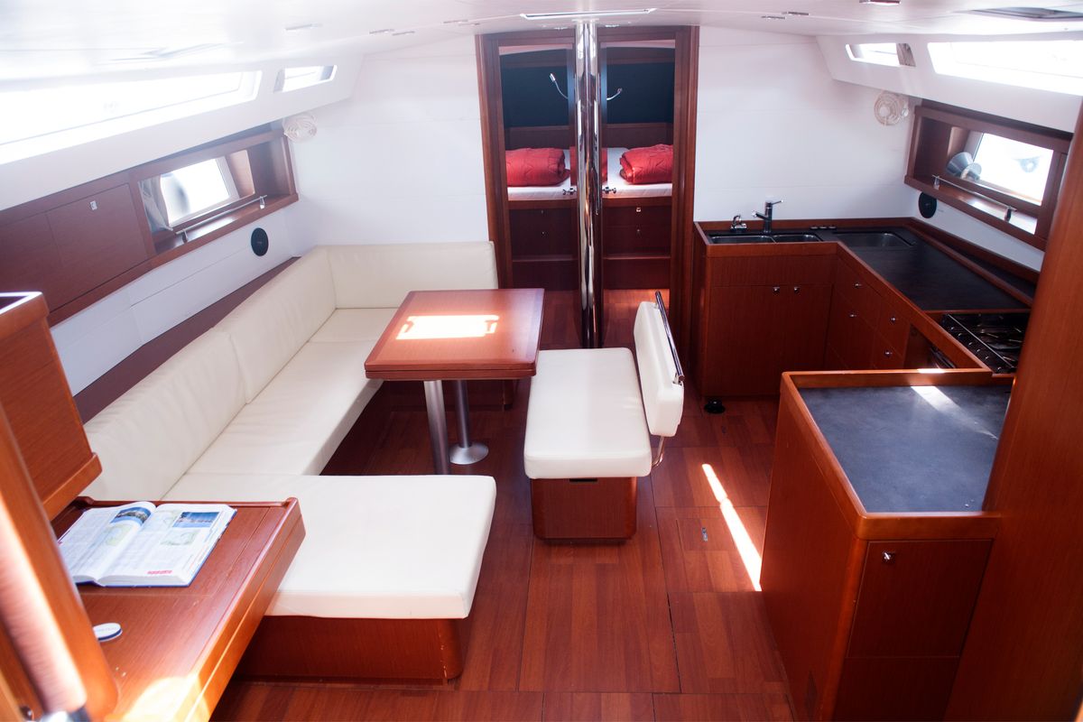 Salon of Annita, a Beneteau Oceanis 48 sailboat at Municipal Unit of Rhodes, Greece