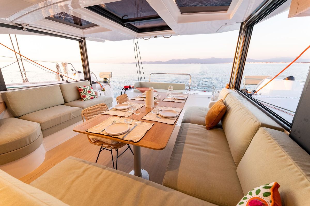 Salon of The Maestro Cat, a Bali Catspace catamaran at Municipal Unit of Lefkada, Greece