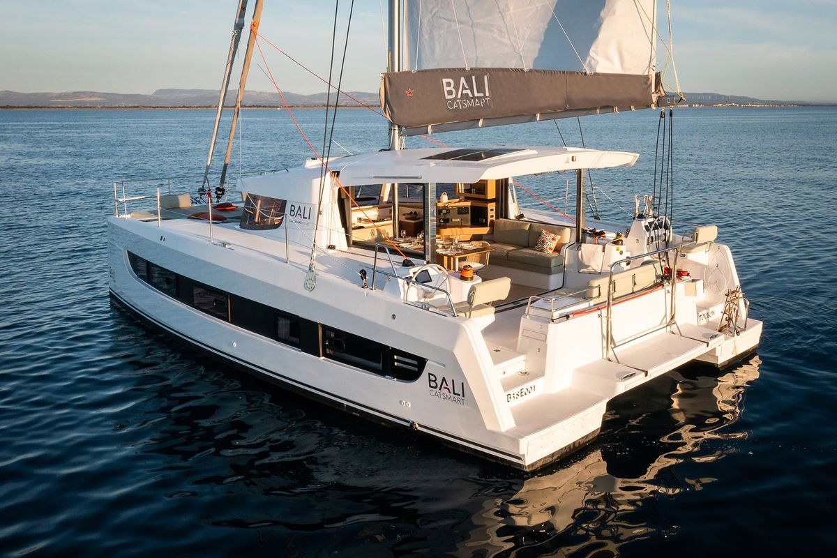 Exterior view of The Maestro Cat, a Bali Catspace catamaran at Municipal Unit of Lefkada, Greece