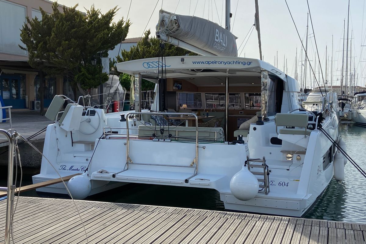 Exterior view of The Maestro Cat, a Bali Catspace catamaran at Municipal Unit of Lefkada, Greece