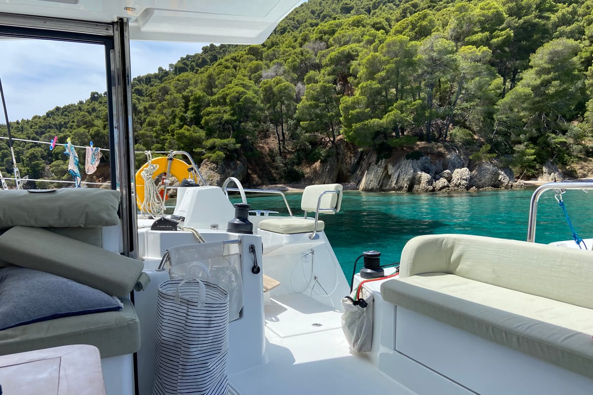 Deck of The Maestro Cat, a Bali Catspace catamaran at Municipal Unit of Lefkada, Greece