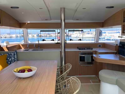 Salon of The Maestro Cat, a Bali Catspace catamaran at Municipal Unit of Lefkada, Greece