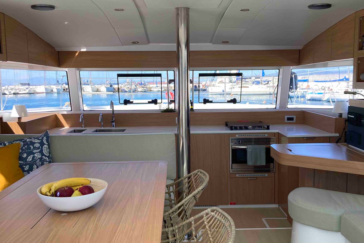 Salon of The Maestro Cat, a Bali Catspace catamaran at Municipal Unit of Lefkada, Greece