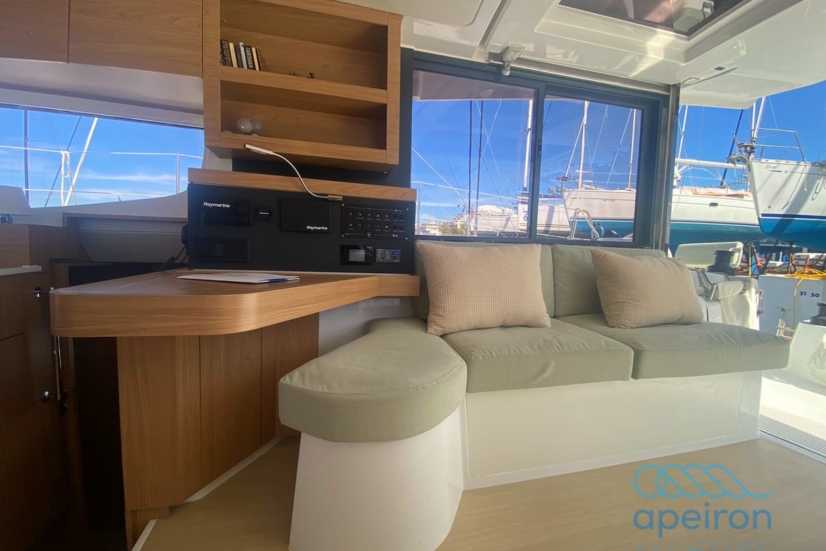 Salon of The Maestro Cat, a Bali Catspace catamaran at Municipal Unit of Lefkada, Greece