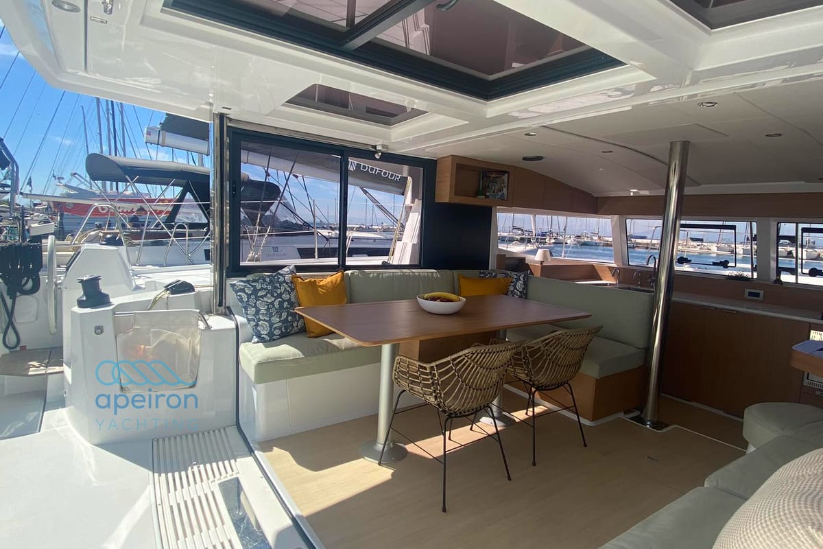 Salon of The Maestro Cat, a Bali Catspace catamaran at Municipal Unit of Lefkada, Greece