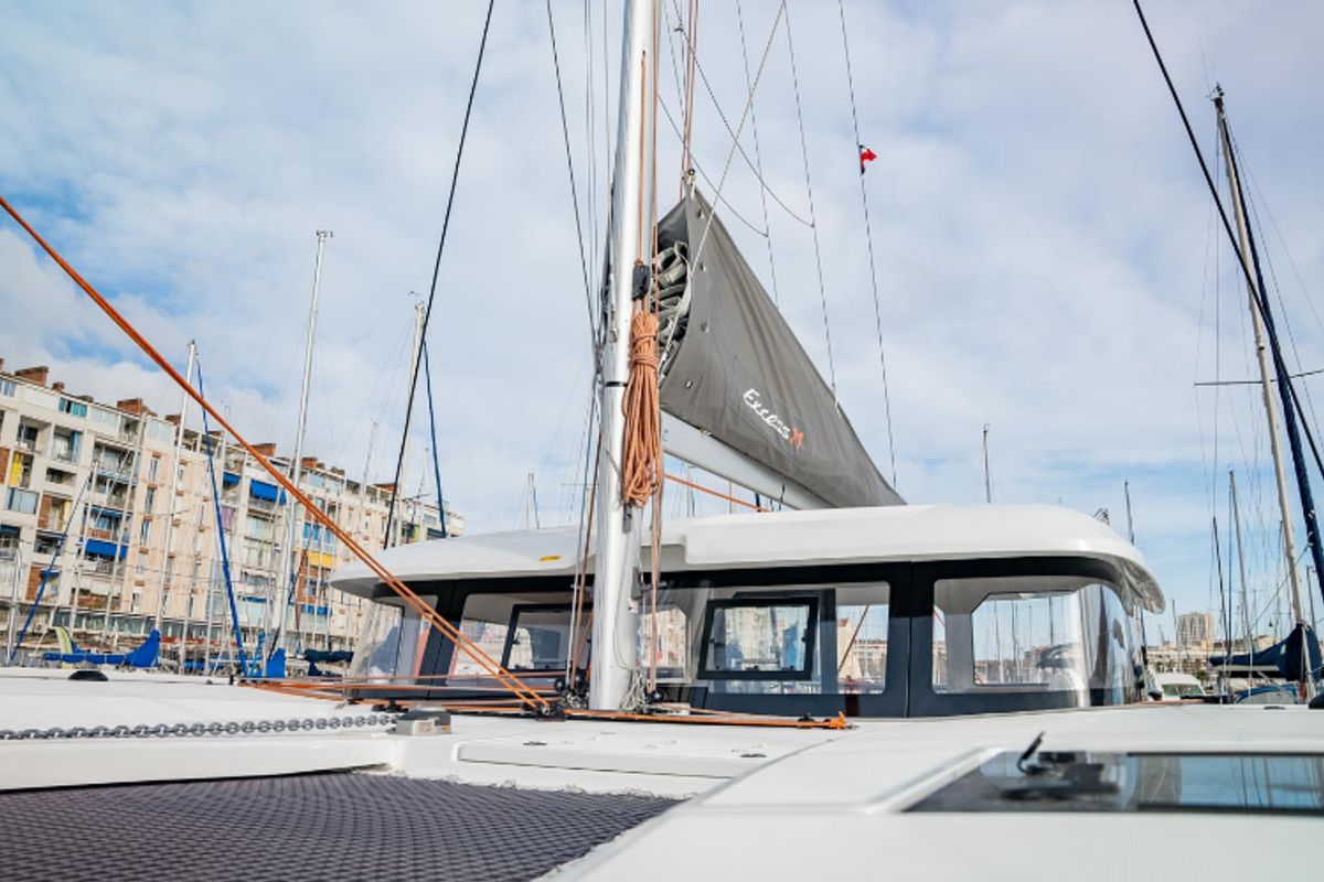 Deck of Rosalu ex Shakti, a Excess 11 catamaran at Toulon, France
