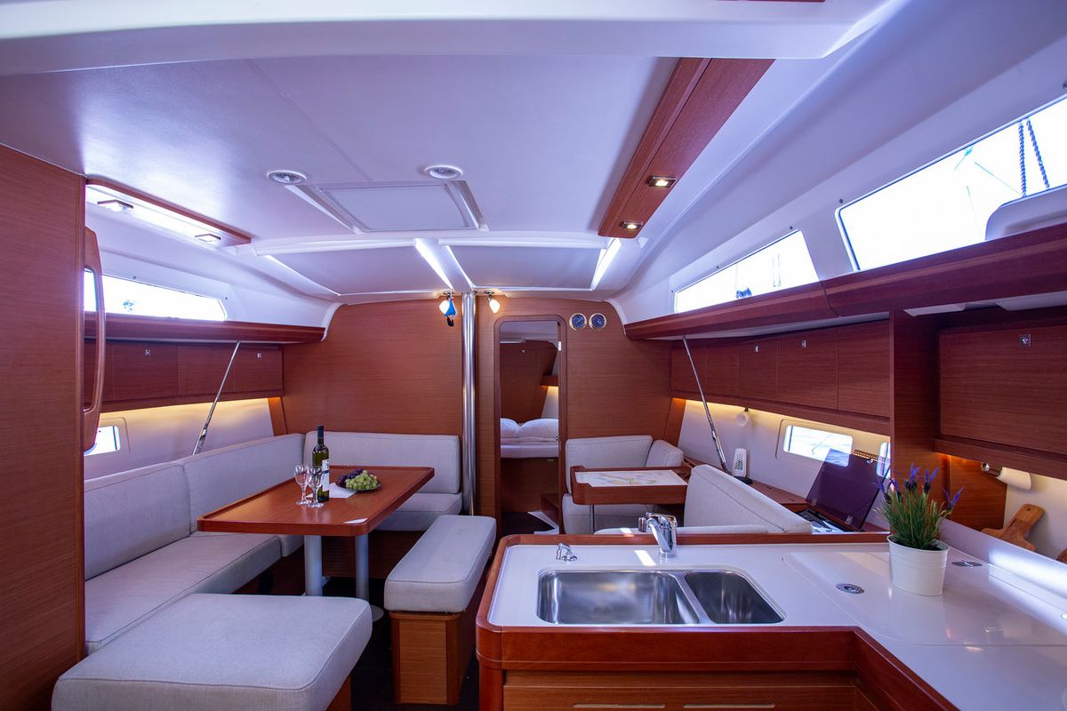 Salon of Eva, a Dufour 412 GL sailboat at Mali Lošinj, Croatia