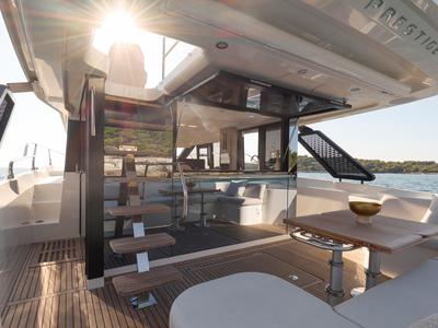 Deck of MR.77, a Prestige F4.3 motorboat at Grad Kaštela, Croatia