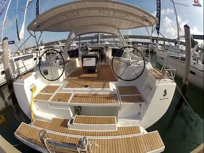 Exterior view of Konstantinos, a Beneteau Oceanis 45 sailboat at Athens, Greece