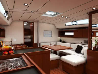 Salon of Konstantinos, a Beneteau Oceanis 45 sailboat at Athens, Greece