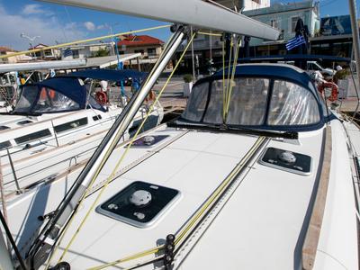 Deck of Mimi, a Jeanneau Sun Odyssey 49i sailboat at Keramoti, Greece