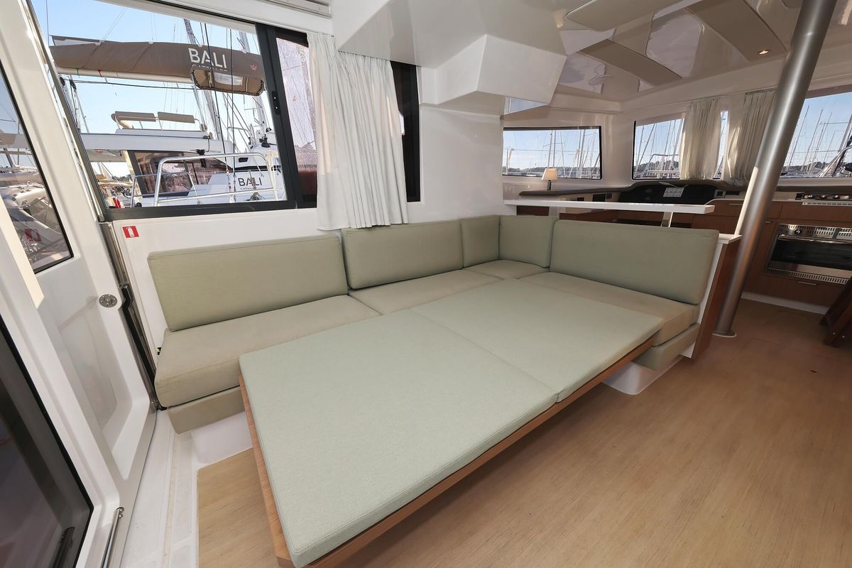 Salon of Rolling Stone, a Bali Catspace catamaran at Grad Šibenik, Croatia
