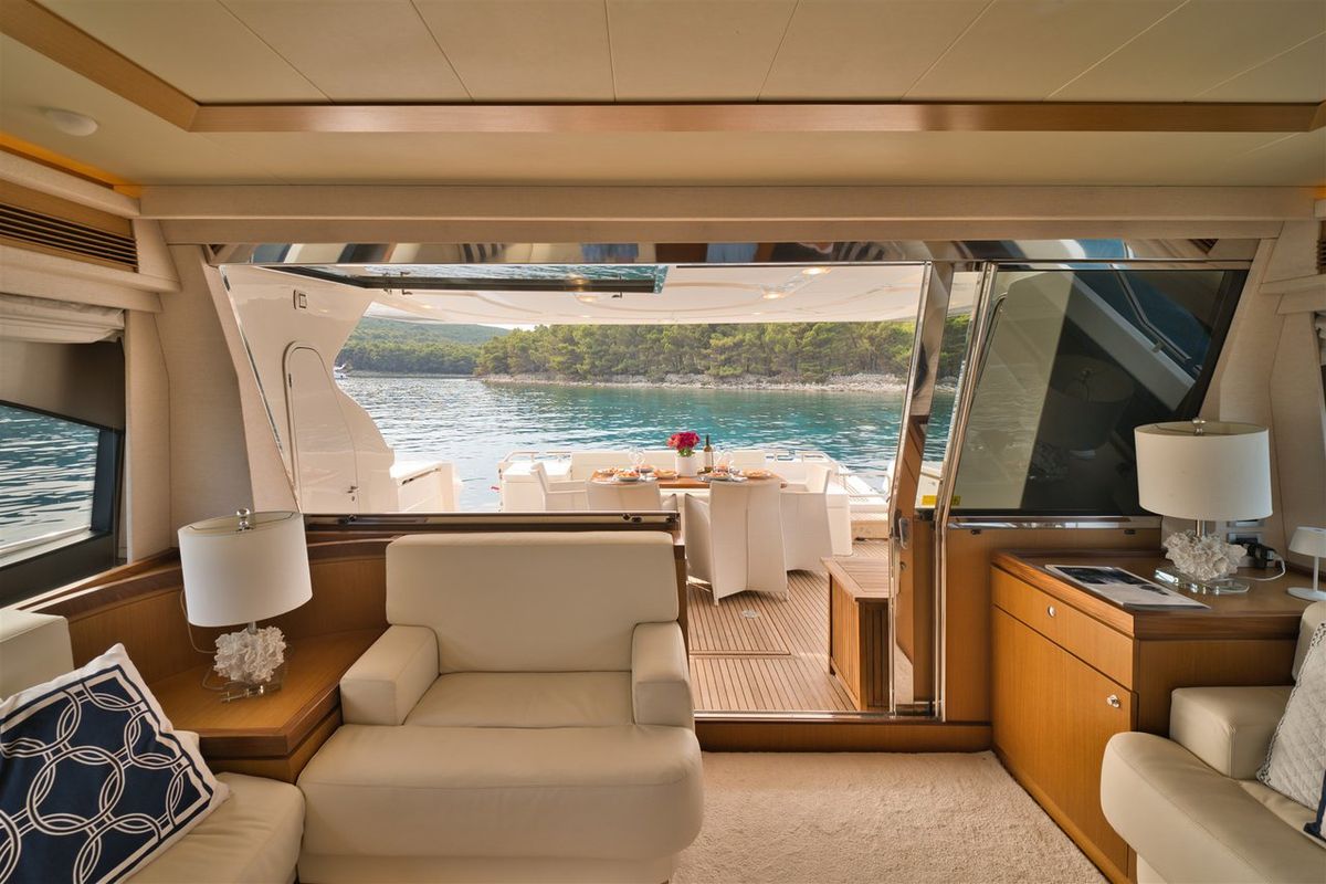 Salon of M/Y Dominique, a Ferretti Yachts 681 yacht at Split, Croatia