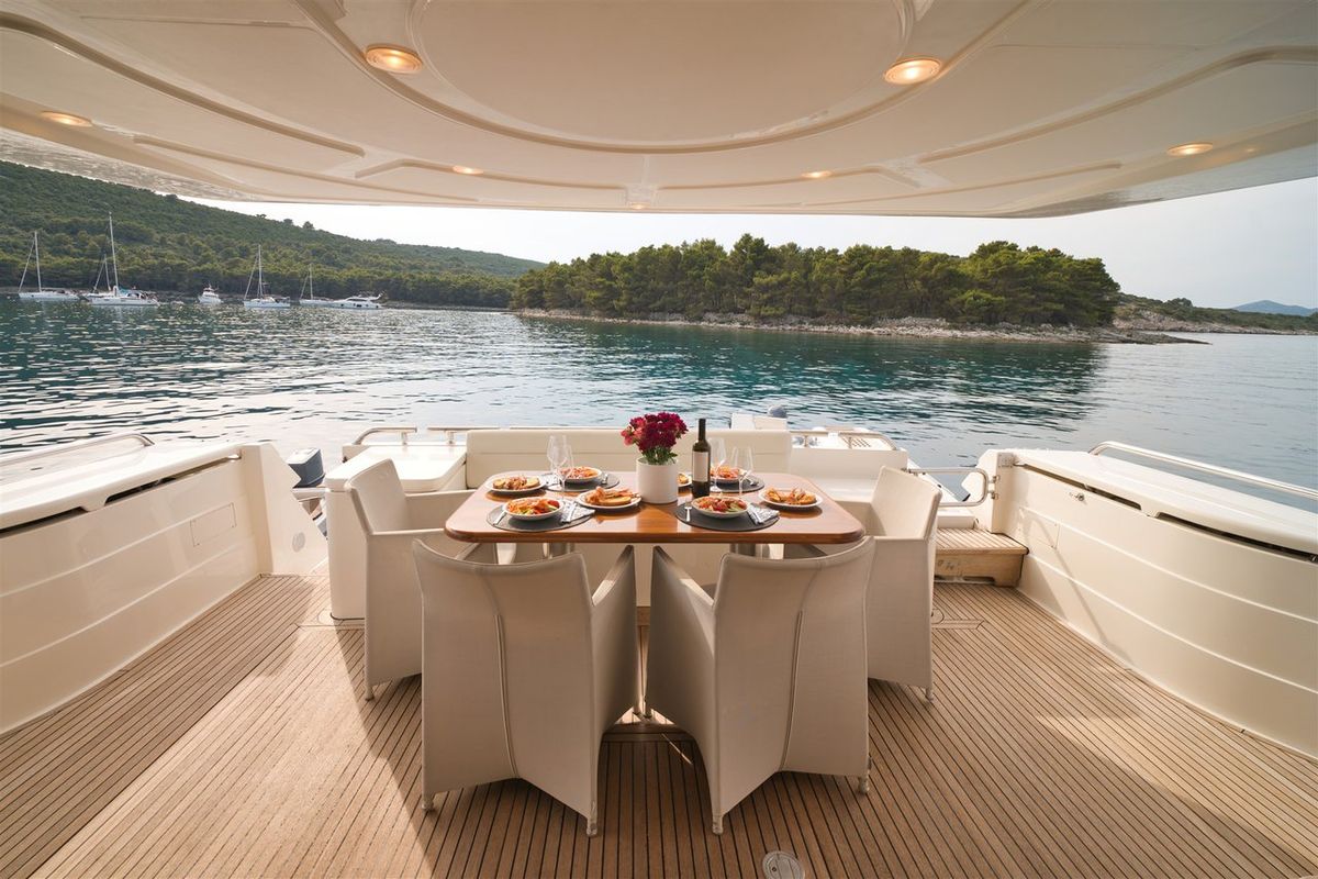 Deck of M/Y Dominique, a Ferretti Yachts 681 yacht at Split, Croatia